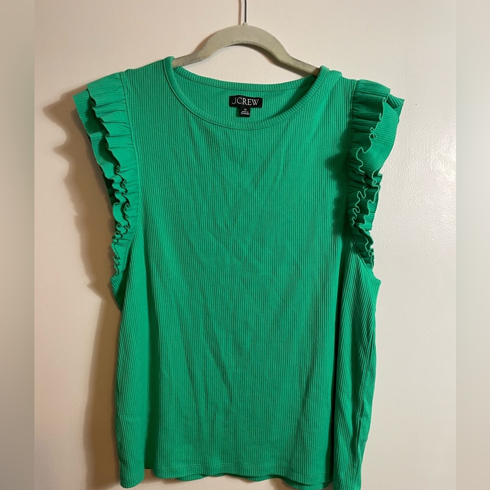 J. Crew Green Ruffle Sleeve Women's Summer Top
